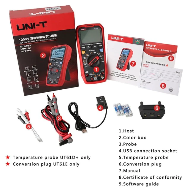 Alt view image 13 of 14 - Multimeter clamp Meter UT61E+ UT61B+ UT61D+ Digital Multimeter 1000V True RMS C/DC Voltage Current Resistance Capacitance Tester(UT61B+)