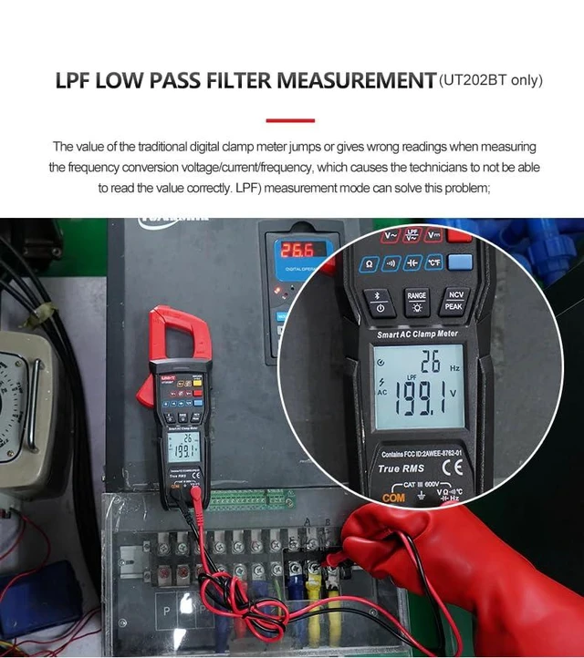 Alt view image 10 of 14 - Multimeter clamp Meter UT202B UT202BT Digital clamp Meter 600A DC Current Pliers Ammeter Voltage Tester Temperature Frequency Meter Auto Range(UT202BT)