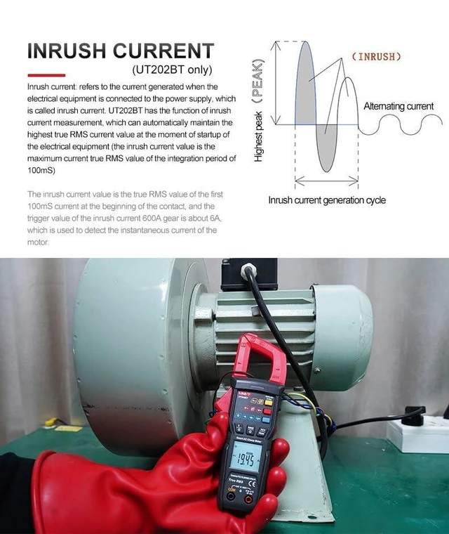 Alt view image 13 of 14 - Multimeter clamp Meter UT202B UT202BT Digital clamp Meter 600A DC Current Pliers Ammeter Voltage Tester Temperature Frequency Meter Auto Range(UT202BT)