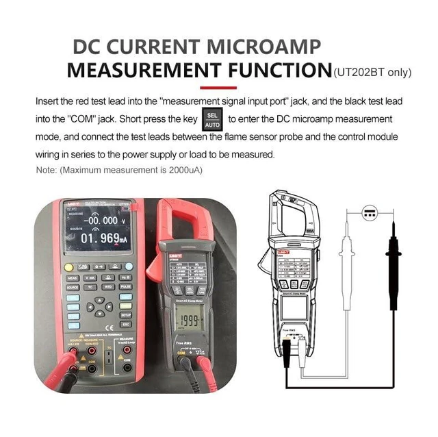 Alt view image 14 of 14 - Multimeter clamp Meter UT202B UT202BT Digital clamp Meter 600A DC Current Pliers Ammeter Voltage Tester Temperature Frequency Meter Auto Range(UT202BT)