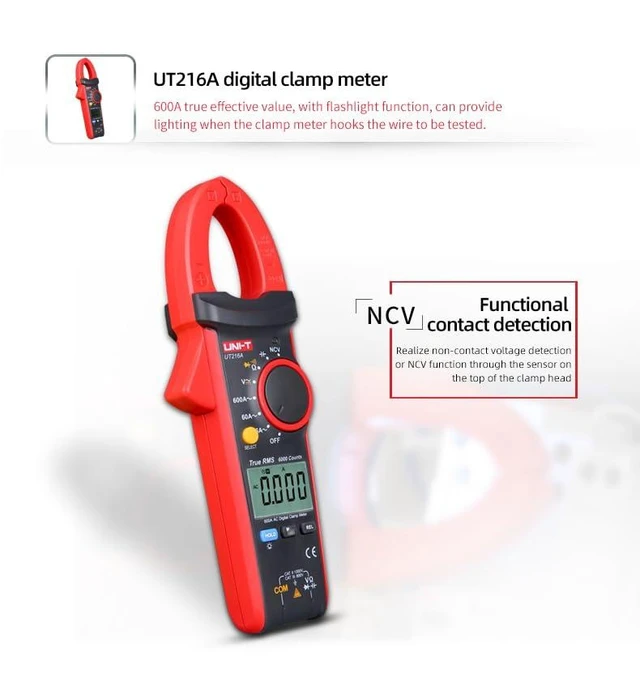 Alt view image 9 of 14 - Multimeter clamp Meter UT216 Series True RMS Digital clamp Meter UT216A UT216B UT216C UT216D 600A MAX/MIN/Relative Modes NCV Flashlight VFC Current Clamps Current clamp Meter(UT216A)