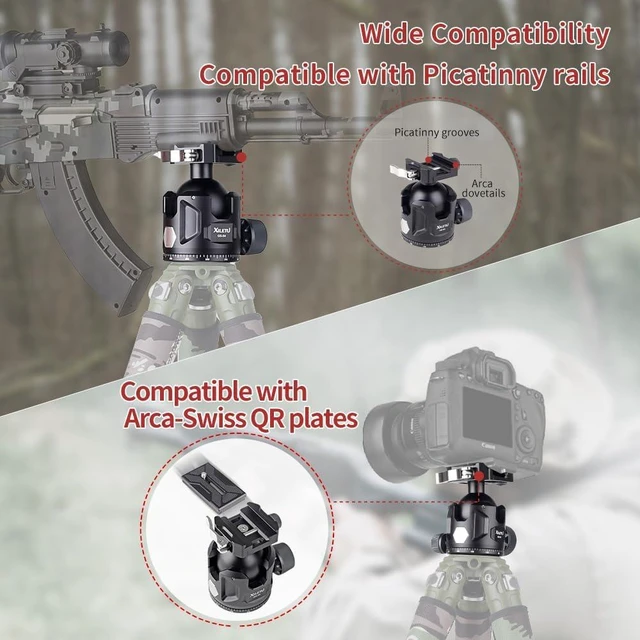 Alt view image 8 of 12 - Aluminum Ball Head for Shooting Tripod 360° Panoramic Ball Head for DSLR Camera Compatible with Arca Swiss and Picatinny Maximum Load Capacity of 77lbs for Hunting and Photography (54mm)