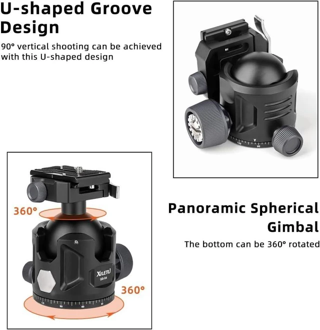 Alt view image 10 of 12 - Aluminum Ball Head for Shooting Tripod 360° Panoramic Ball Head for DSLR Camera Compatible with Arca Swiss and Picatinny Maximum Load Capacity of 77lbs for Hunting and Photography (54mm)