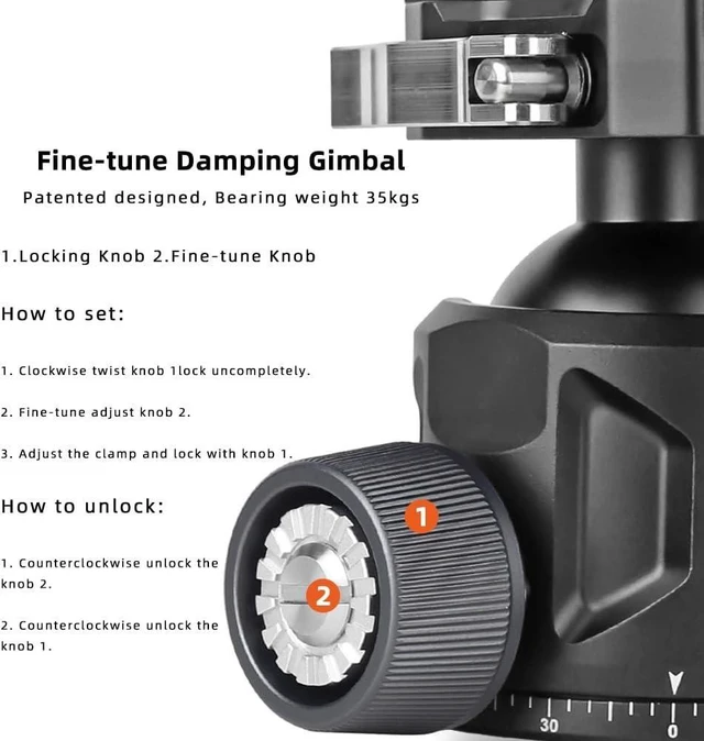 Alt view image 11 of 12 - Aluminum Ball Head for Shooting Tripod 360° Panoramic Ball Head for DSLR Camera Compatible with Arca Swiss and Picatinny Maximum Load Capacity of 77lbs for Hunting and Photography (54mm)