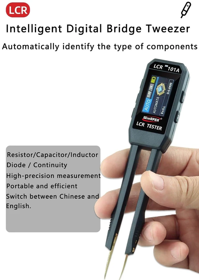 Alt view image 9 of 14 - LCR-101A Digital Bridge Tweezer TFT Color Display Screen with Rechargeable Lithium Battery LCR Meter Digital