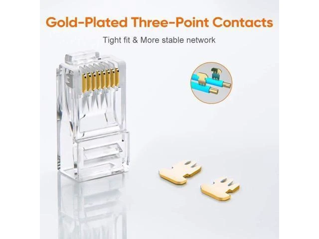 Alt view image 10 of 12 - Cat6 RJ45 Ends, 100-PACK Cat6 Connector, Cat6 / Cat5e RJ45 Connector, Ethernet Cable Crimp Connectors UTP Network Plug for Solid Wire and Standard Cable, Transparent
