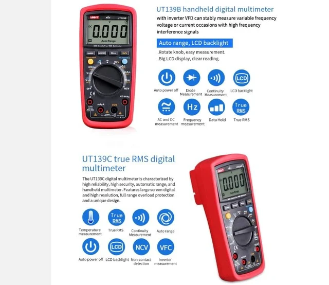 Alt view image 9 of 14 - Multimeter clamp Meter UT139A UT139B UT139C UT139D UT139E UT139S True RMS Digital Multimeter MAX/MIN/REL Modes Auto/Manual Ranges Selectable(UT139C)