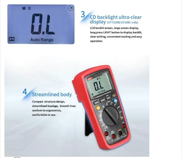Alt view image 11 of 14 - Multimeter clamp Meter UT139A UT139B UT139C UT139D UT139E UT139S True RMS Digital Multimeter MAX/MIN/REL Modes Auto/Manual Ranges Selectable(UT139C)