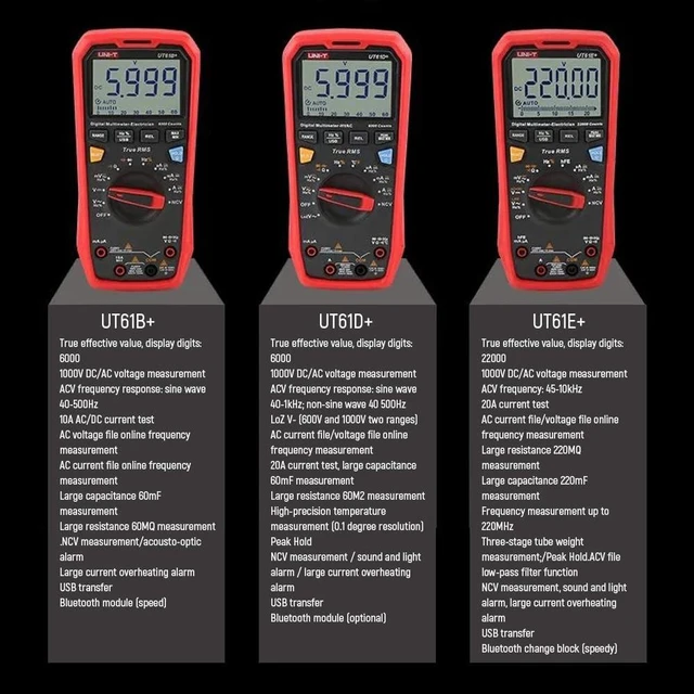 Alt view image 9 of 14 - Multimeter clamp Meter UT61E+ UT61B+ UT61D+ Digital Multimeter 1000V True RMS C/DC Voltage Current Resistance Capacitance Tester(UT61B+)