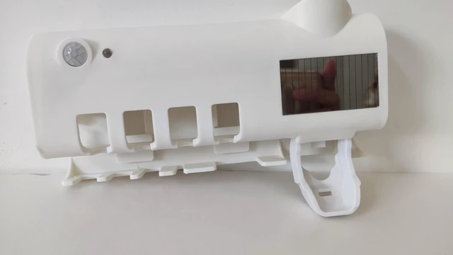 Alt view image 5 of 6 - Wall-Mounted Toothbrush Holder with Automatic Toothpaste Dispenser Induction Sanitizer Touchless Oral Care Organizer No-Drill Self-Adhesive ABS Bathroom Storage for Manual and Electric Toothbrushes