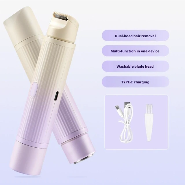 Alt view image 7 of 9 - SOEWIOU Women's 2-in-1 Hair Removal Trimmer, Dual-Head Electric Shaver, Wet & Dry Rechargeable Body Hair Remover for Legs, Arms, Underarms & Bikini Line, Gradient Purple Striped Design