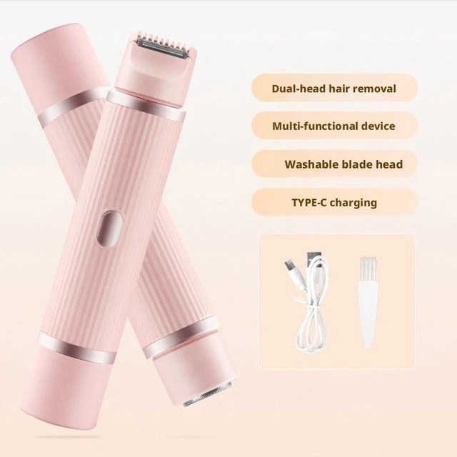 Alt view image 7 of 9 - SOEWIOU Women's 2-in-1 Electric Hair Remover, Dual-Head Wet and Dry Shaver, Pink Striped Body Hair Trimmer for Home Use