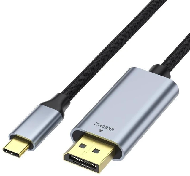 Alt view image 4 of 7 - USB-C to DisplayPort 1.4 Cable 8K@60Hz Video Adapter Cord 32.4Gbps Bandwidth HDR DSC 1.2 VRR/ALLM HBR3 36-bit Braided Shielded Plug and Play For Monitor TV Projector 1M