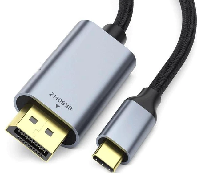 Alt view image 6 of 7 - USB-C to DisplayPort 1.4 Cable 8K@60Hz Video Adapter Cord 32.4Gbps Bandwidth HDR DSC 1.2 VRR/ALLM HBR3 36-bit Braided Shielded Plug and Play For Monitor TV Projector 1M