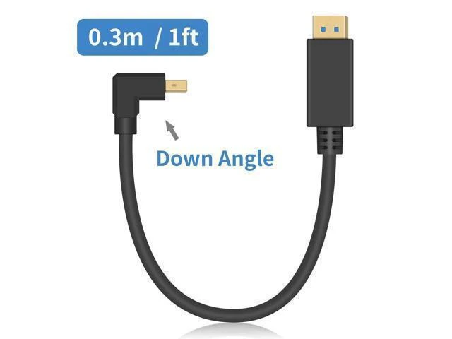 Alt view image 14 of 14 - 90 Degree Mini Displayport to Displayport Cable, Extreme Thin Down Angle Mini Dp Male to DP Male Cable with Gold-Plated for Gaming Monitor 1Ft