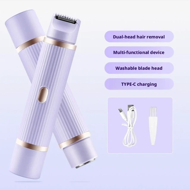 Alt view image 7 of 9 - SOEWIOU Women's 2-in-1 Electric Hair Remover, Dual-Head Wet and Dry Shaver, Purple Striped Body Hair Trimmer for Home Use