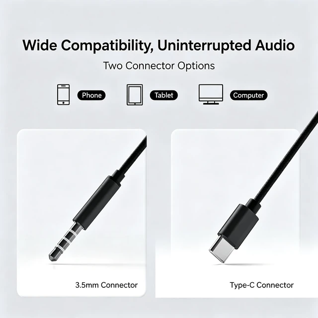 Alt view image 7 of 10 - SOEWIOU Type-C Wired Earphones, In-Ear Headphones with Deep Bass Sound, Inline Remote Control & Microphone, USB-C Earbuds for Music, Gaming, Calls, Smartphones & Tablets