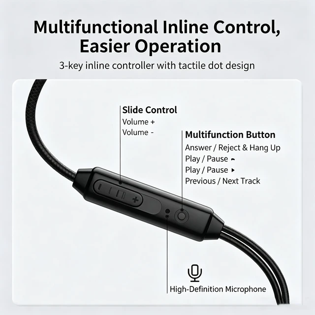 Alt view image 9 of 10 - SOEWIOU Type-C Wired Earphones, In-Ear Headphones with Deep Bass Sound, Inline Remote Control & Microphone, USB-C Earbuds for Music, Gaming, Calls, Smartphones & Tablets
