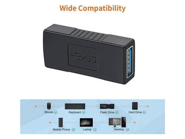Alt view image 14 of 14 - USB 3.0 Coupler 2 Pack USB 3.0 Type A Female to Female Extension Adapter USB to USB Adapter Black