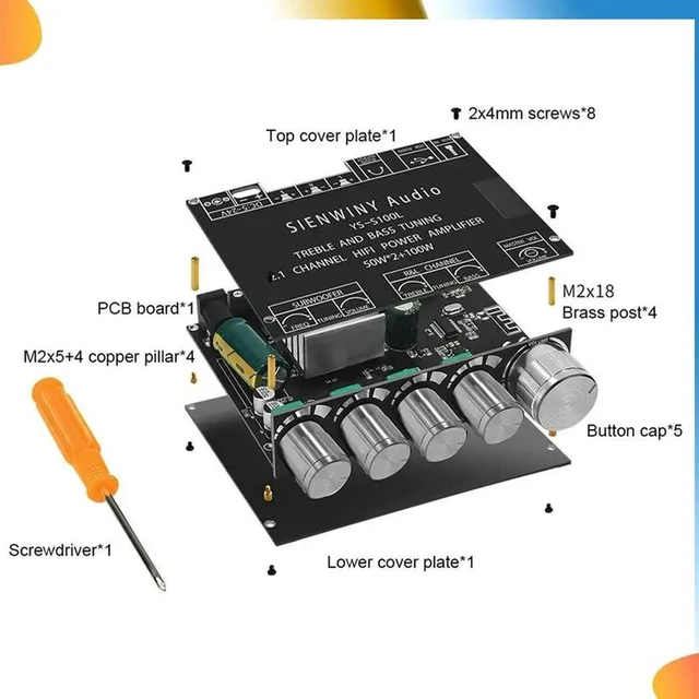 Alt view image 7 of 8 - YS-S100L Bluetooth 5.0 Subwoofer Amplifier Board 2.1 Channel Audio Amplifier Board Module Digital Power Amplifier Board