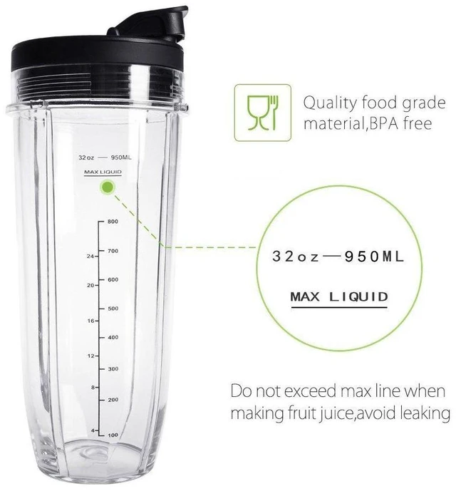 Alt view image 10 of 14 - SOEWIOU Replacement Parts for Nutri Ninja Blender, 32oz Large Cup with Lid & Blade Assembly Kit
