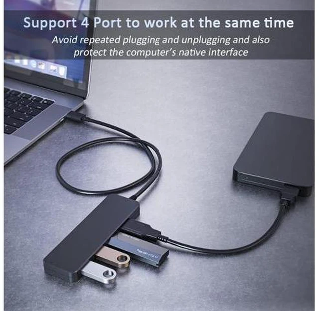 Alt view image 9 of 14 - USB Hub VIENON 4-Port USB 3.0 Hub USB Splitter USB Expander for Laptop Xbox Flash Drive HDD Console Printer Camera Keyborad Mouse- Black/USB Port