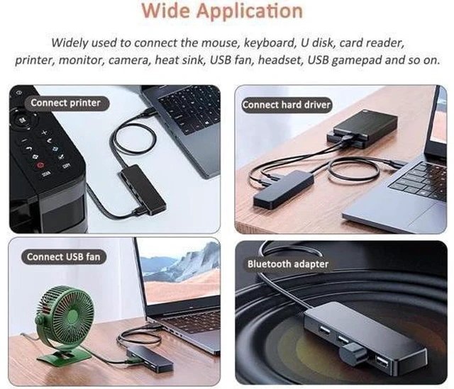 Alt view image 12 of 14 - USB Hub VIENON 4-Port USB 3.0 Hub USB Splitter USB Expander for Laptop Xbox Flash Drive HDD Console Printer Camera Keyborad Mouse- Black/USB Port