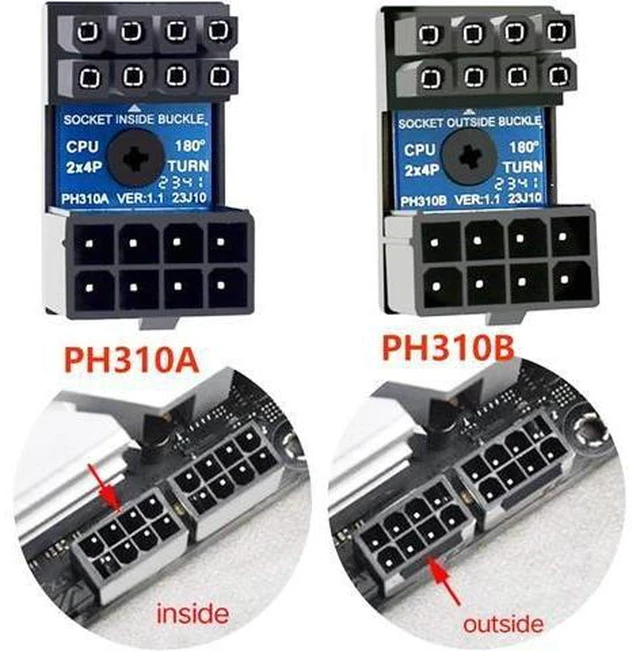 Alt view image 9 of 14 - CPU 8 Pin Power Adapter 180 Degree Steering Connector for Desktop Graphics Card Mainboard to Reduce The Height of Power Cord (PH310B)