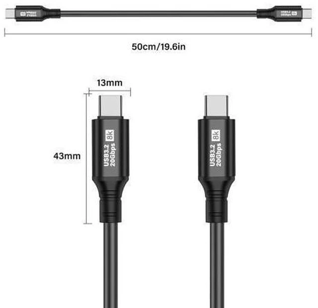 Alt view image 14 of 14 - USB C to USB C Cable USB 3.2 Type C 20Gbps PD 100W 8K@60Hz Data Fast Charging Cable for Phone, Tablet, Other USB C Devices (0.5M)