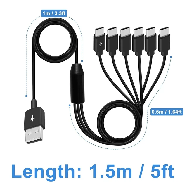 Alt view image 14 of 14 - USB A to USB C Splitter Cable Multi USB C Splitter Cable 6 in 1 USB 2.0 Type A Male to 6 Type C Male Charging Cord for USB Type-C Phone Tablet 5ft