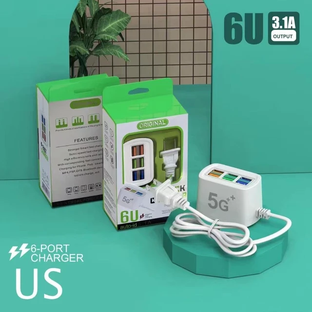 Alt view image 8 of 9 - SOEWIOU 6 USB Port Charger Station, 3.1A Multi-Port Fast Charging Plug, Universal Wall Charger Adapter, Multi Socket USB Charger Block for Android Phones & Smart Devices