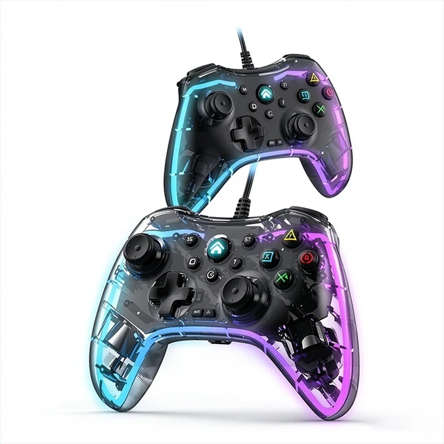 Alt view image 13 of 13 - SOEWIOU S03 Transparent Crystal RGB Wired Game Controller, Somatosensory Gamepad for Nintendo Switch, PC, TV Gaming
