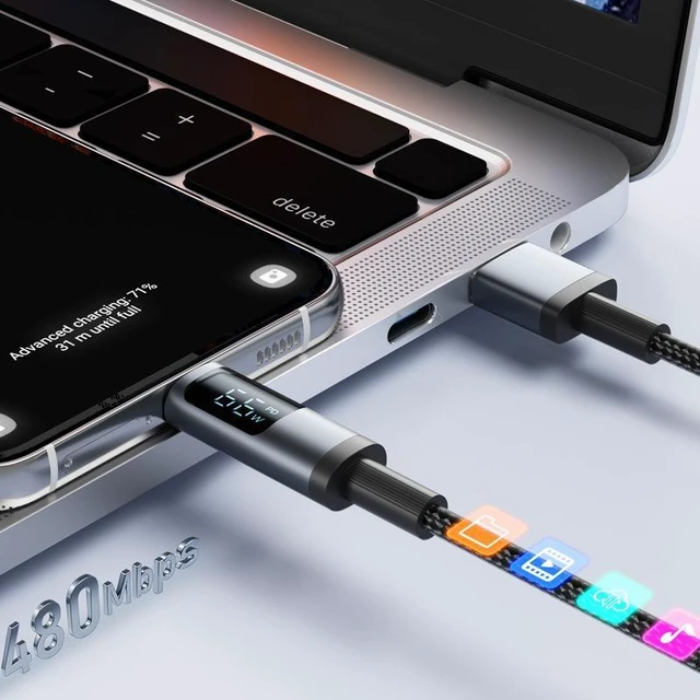 Alt view image 6 of 6 - SOEWIOU 100W Digital Display Fast Charging Cable, for iPhone 17 & Android Type-C, 78.74in