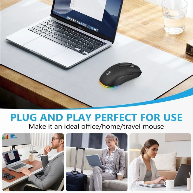 Alt view image 13 of 14 - SOEWIOU Wireless Bluetooth Mouse, Rechargeable USB Optical Mouse, 3 Adjustable DPI, LED Silent Dual Mode(Bluetooth 5.2 and 2.4G) Wireless Mouse for Laptop, PC, MacIpadWide Compatibility. (Black)