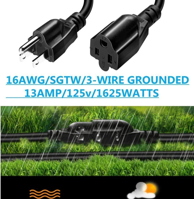 Alt view image 7 of 10 - SOEWIOU Short Power Extension Cord ,16AWG/13A,Outlet Saver, 3 Prong Male Plug to Female Socket Heavy Duty Power Extension Cable(1FT/0.3M)