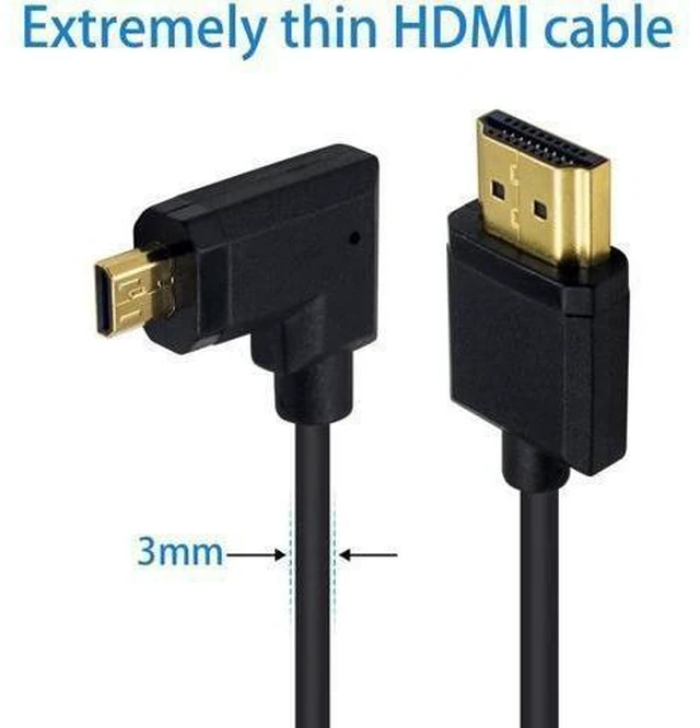 Alt view image 10 of 14 - Micro HDMI to Standard HDMI Cable Micro HDMI to HDMI Adapter Cable Extreme Thin Right Angled Micro HDMI Male to HDMI Male Cable for 1080P 4K UltraHD 3D Ethernet (6 inch/ 15cm)