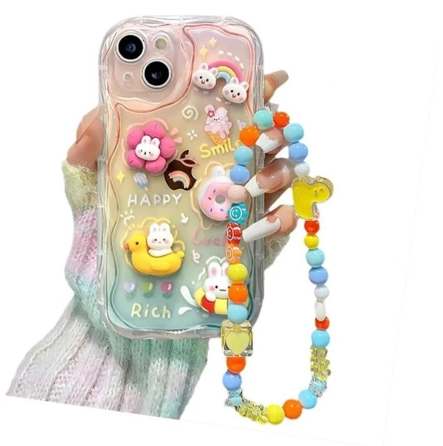 Alt view image 13 of 13 - SOEWIOU Designed for iPhone Case,Cute Rainbow Rabbit Duck Kawaii Cartoon Animal Wristband Strap Bracelet Chain Soft Shockproof Cover Phone Case (iPhone 17 Pro Max,Pink)