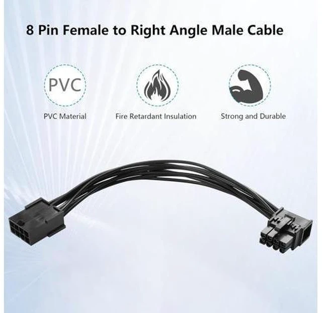 Alt view image 11 of 14 - 8-Pin Extension Cord PCIE 8 Pin Female to Right Angle Male PCIE Express Power Adapter Cable for Graphics Card 18AWG 15CM/5.9Inch (Left)