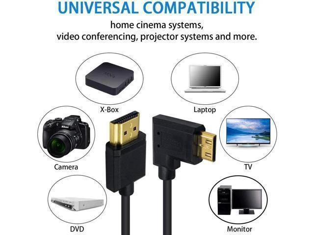 Alt view image 12 of 14 - Mini HDMI to Standard HDMI Cable HDMI to Mini HDMI Cable Ultra-Thin Left Angled 90 Degree Mini HDMI Male to HDMI Male Cable Support 4K Ultra HD 1080p 3D(HDMI 2.0) (15cm/6 inch)
