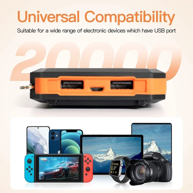 Alt view image 10 of 14 - SOEWIOU Upgrade Solar Power Bank, Portable Charger, 20000mAh Solar Charger with Dual LED Flashlight 2 USB A Ports + USB C Port and Compass,Waterproof External Backup Battery Pack for Camping, Outdoor