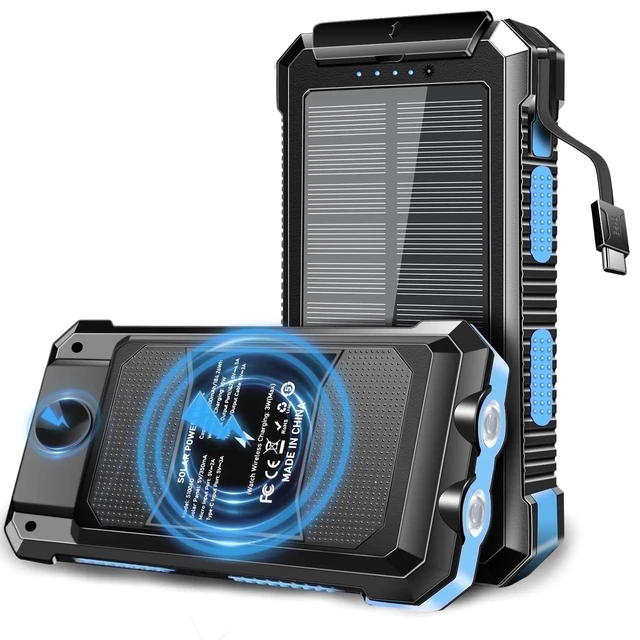 Alt view image 8 of 14 - SOEWIOU 49800mAh Solar Power Bank Portable Charger with Wireless Charger for Apple Watch,iPhone,Fast Charging Travel Battery Pack with Camping Flashlight,Compatible with All Mobile PhonesBlue)