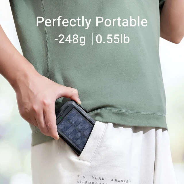 Alt view image 14 of 14 - SOEWIOU Upgrade Solar Power Bank, Portable Charger, 20000mAh Solar Charger with Dual LED Flashlight 2 USB A Ports + USB C Port and Compass,Waterproof External Backup Battery Pack for Camping, Outdoor