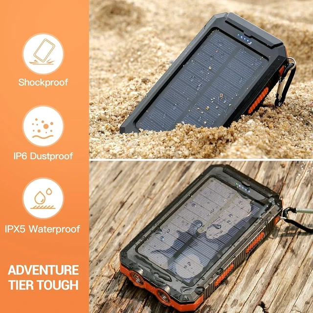 Alt view image 13 of 14 - SOEWIOU Upgrade Solar Power Bank, Portable Charger, 20000mAh Solar Charger with Dual LED Flashlight 2 USB A Ports + USB C Port and Compass,Waterproof External Backup Battery Pack for Camping, Outdoor
