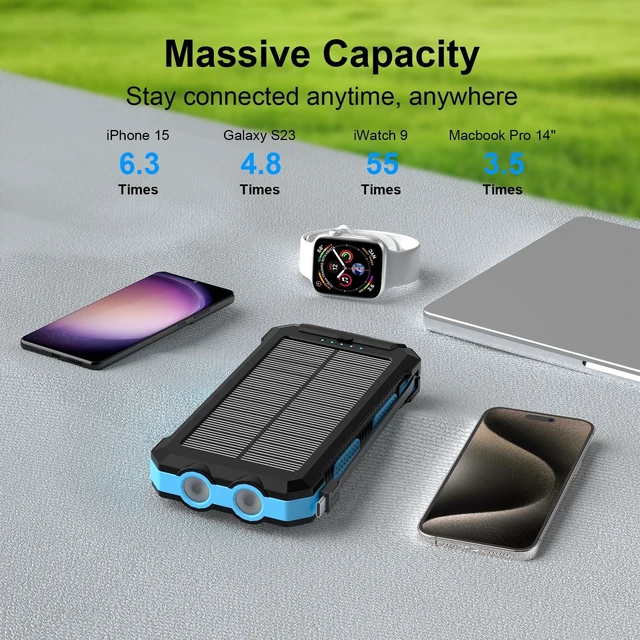 Alt view image 11 of 14 - SOEWIOU 49800mAh Solar Power Bank Portable Charger with Wireless Charger for Apple Watch,iPhone,Fast Charging Travel Battery Pack with Camping Flashlight,Compatible with All Mobile PhonesBlue)