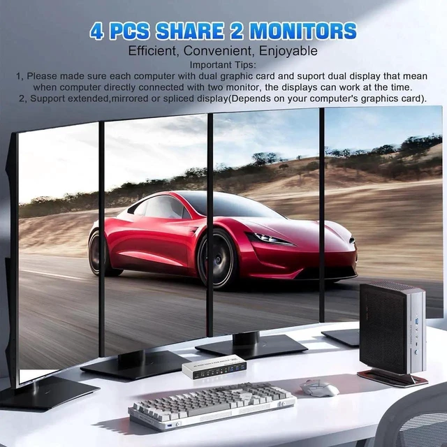 Alt view image 11 of 12 - 4 Port HDMI Dual Monitor USB 3.0 KVM Switch 4K 60Hz, KVM Switch 2 Monitors for 4PCs Supports EDID, HDMI KVM Switch 4 Computers with Audio Microphone Output and 3 USB 3.0 Ports, 4 in 2 Out KVM