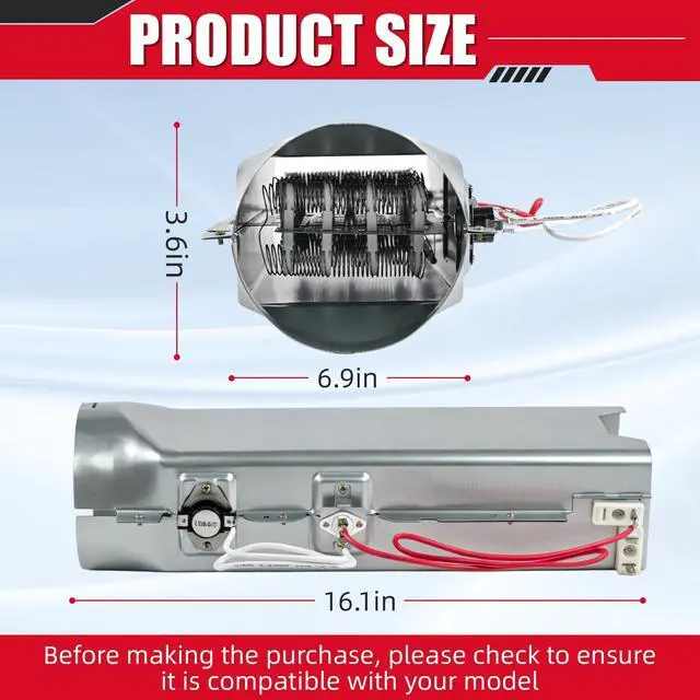 Alt view image 2 of 7 - Dryer Heating Element Assembly Fits DLEX2650R DLEX7177WM DLEX9000V & More Dryer Models