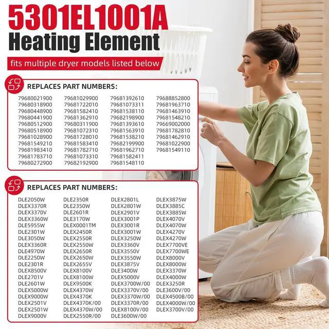 Alt view image 7 of 7 - Dryer Heating Element Assembly Fits DLEX2650R DLEX7177WM DLEX9000V & More Dryer Models
