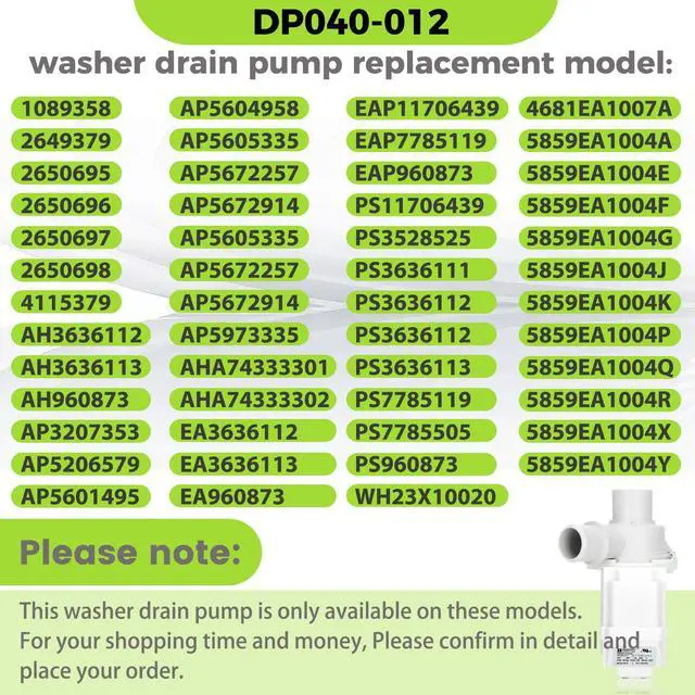 Alt view image 2 of 7 - DP040-012 4681EA1007A Drain Pump (OEM) Compatible with Kenmore Washer Drain Pump, Replace 5859EA1004F 5859EA1004P 5859EA1004G WH23X10020, Fits for WT1101CW WT1201CV WT1501CW 79631513210