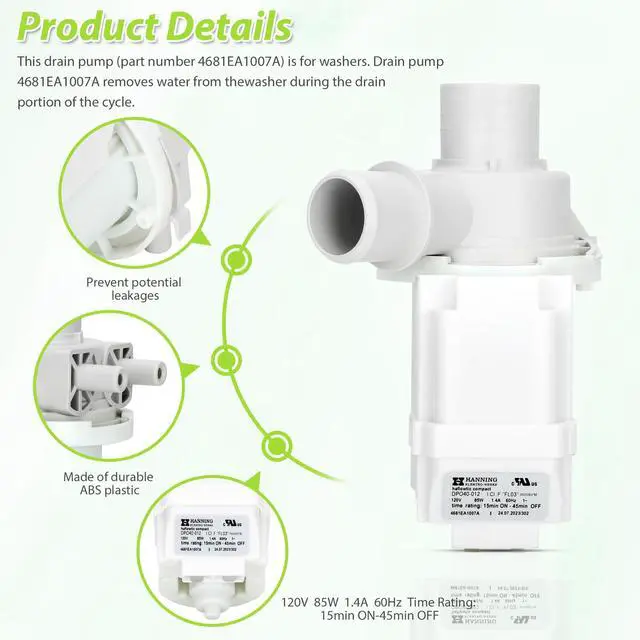 Alt view image 5 of 7 - DP040-012 4681EA1007A Drain Pump (OEM) Compatible with Kenmore Washer Drain Pump, Replace 5859EA1004F 5859EA1004P 5859EA1004G WH23X10020, Fits for WT1101CW WT1201CV WT1501CW 79631513210
