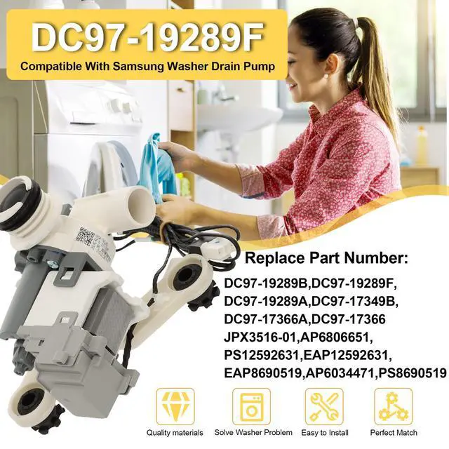 Alt view image 2 of 6 - DC97-19289F Washer Drain Pump Compatible with Samsung WA45M7050AW/A4 WA45H7000AW/A2 WA45T3200AW/A4 WA48H7400AW/A2 WA44A3405AW/A4 WA456DRHDSU/AA WA50F9A8DSW/A2 WA50M7450AP/A4 WA45N3050AW/A4 etc